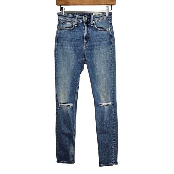 rag & bone Women's Nina High-Rise Ankle Skinny Jeans Size 24 Tulsa Ripped Knees - Picture 2 of 9